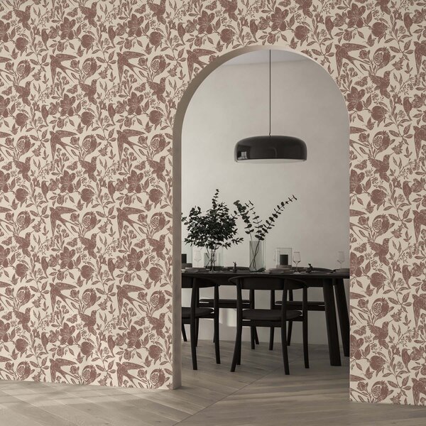 Carta da parati Uccelli, melograni e fiori in stile vintage, Parati fiori e piante classici, a00263 : Uwalls.it