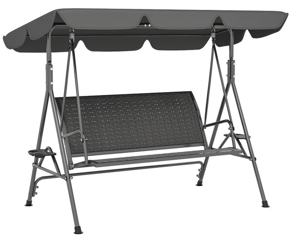 Outsunny Dondolo da Giardino 3 Posti in Rattan PE e Acciaio con Tettuccio e Portabicchieri, 204x112x150 cm, Grigio | Aosom Italy