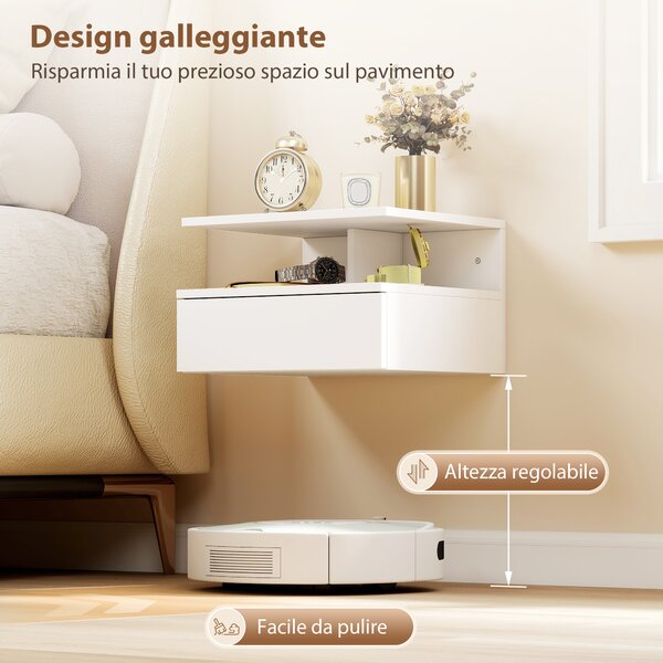 HOMCOM Set di 2 Comodini Sospesi con Cassetto e Mensola Aperta, 35x32x22.5 cm, Bianco | Aosom Italy