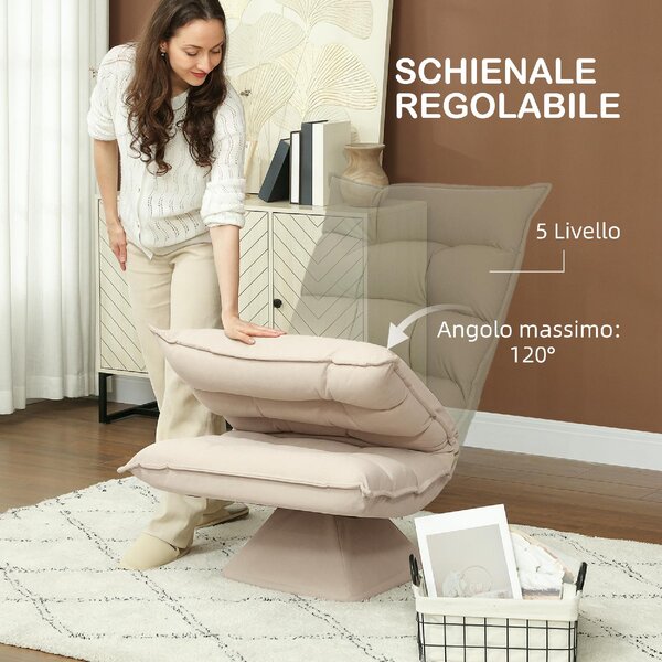 DecHome Poltrona Moderna in Tessuto Effetto Lino Dimensioni 62x70x95 cm colore Beige