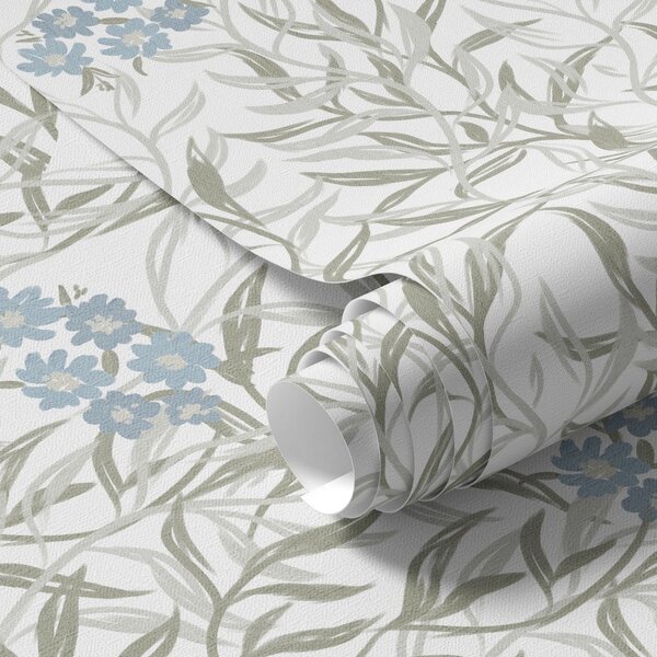 Carta da parati Stampa botanica leggera con fiori blu, Parati classici in stile provenzale, a00268 : Uwalls.it