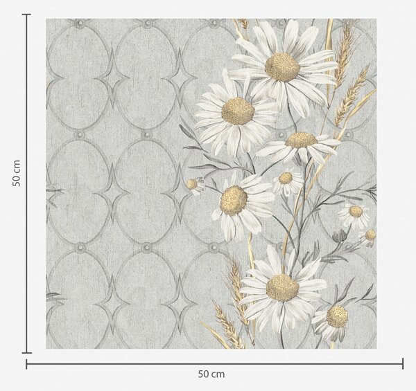 Carta da parati Margherite su sfondo grigio con motivo geometrico, Parati fiori e piante classici, a00269 : Uwalls.it