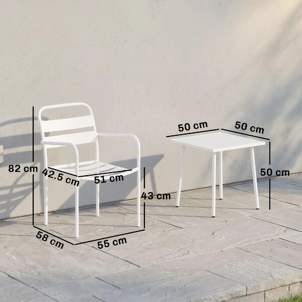 VivaGarden Salotto da Giardino con 2 Sedie e Tavolino in Acciaio Galvanizzato/Vetro Temperato colore Bianco