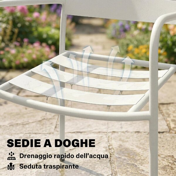 VivaGarden Salotto da Giardino con 2 Sedie e Tavolino in Acciaio Galvanizzato/Vetro Temperato colore Bianco