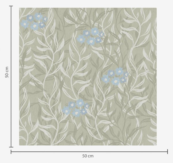 Carta da parati Sfondo verde con rami bianchi e fiori blu, Parati fiori e piante classici, a00268v1 : Uwalls.it