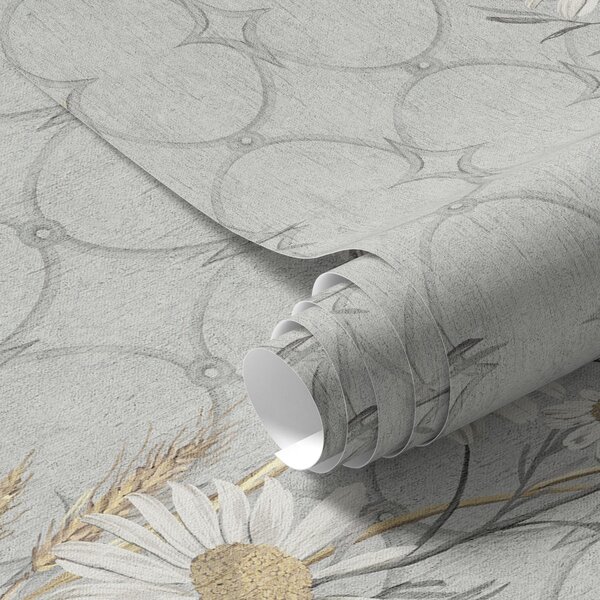 Carta da parati Margherite su sfondo grigio con motivo geometrico, Parati fiori e piante classici, a00269 : Uwalls.it
