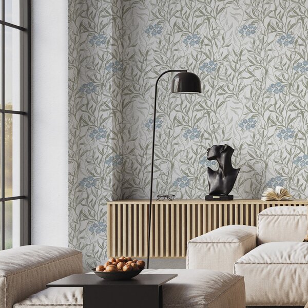 Carta da parati Stampa botanica leggera con fiori blu, Parati classici in stile provenzale, a00268 : Uwalls.it