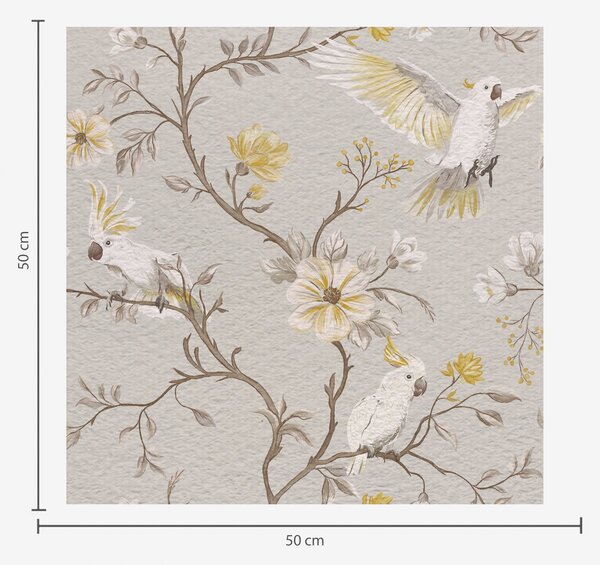 Carta da parati Pappagalli e fiori gialli su sfondo chiaro, Parati fiori e piante classici, a00270 : Uwalls.it