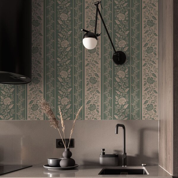 Carta da parati Strisce verticali con motivo floreale, Parati fiori e piante classici, a00273 : Uwalls.it