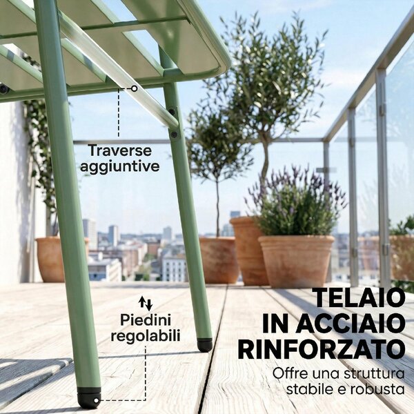 VivaGarden Salotto da Giardino con Divano 2 Posti 2 Sedie e Tavolino in Metallo/Acciaio colore Verde