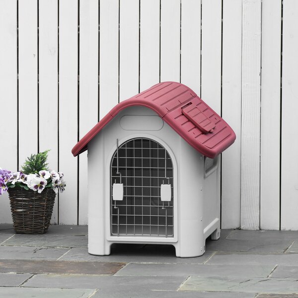 PawHut Cuccia per cani da esterno e interno doppia porta in metallo e multi-ventilazione 59 x 75 x 66 cm rosso | Aosom Italy