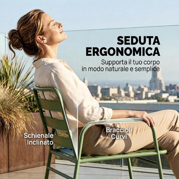 VivaGarden Salotto da Giardino con Divano 2 Posti 2 Sedie e Tavolino in Metallo/Acciaio colore Verde