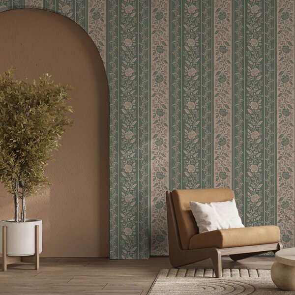 Carta da parati Strisce verticali con motivo floreale, Parati fiori e piante classici, a00273 : Uwalls.it
