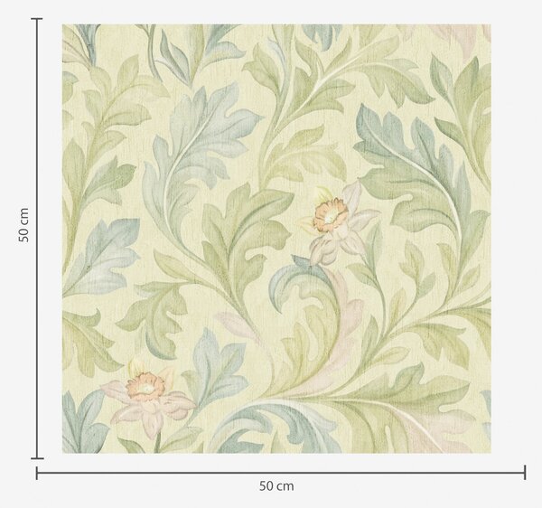 Carta da parati Foglie vintage su sfondo giallastro, colori tenui, Parati fiori e piante classici, a00277v1 : Uwalls.it