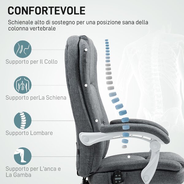 Icon Space Sedia da Ufficio Ergonomica con Ruote e Braccioli Reclinabile con Poggiapiedi Schienale Massaggiante in Tessuto Effetto Lino 66x60x121 c