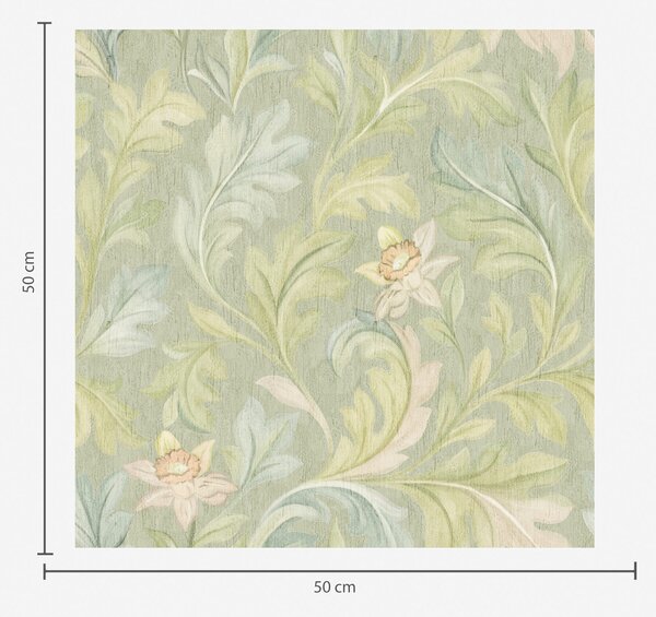 Carta da parati Foglie vintage su sfondo verde, colori pastello, Parati fiori e piante classici, a00277 : Uwalls.it