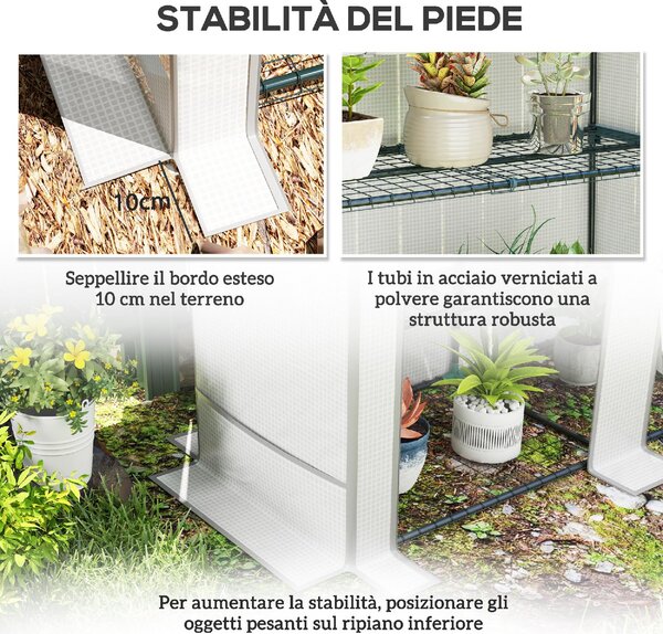 VivaGarden Serra da Giardino con 2 Porte Avvolgibili Scaffale a 3 Ripiani e Tasche Laterali 144x48x152 cm colore Bianco/Grigio