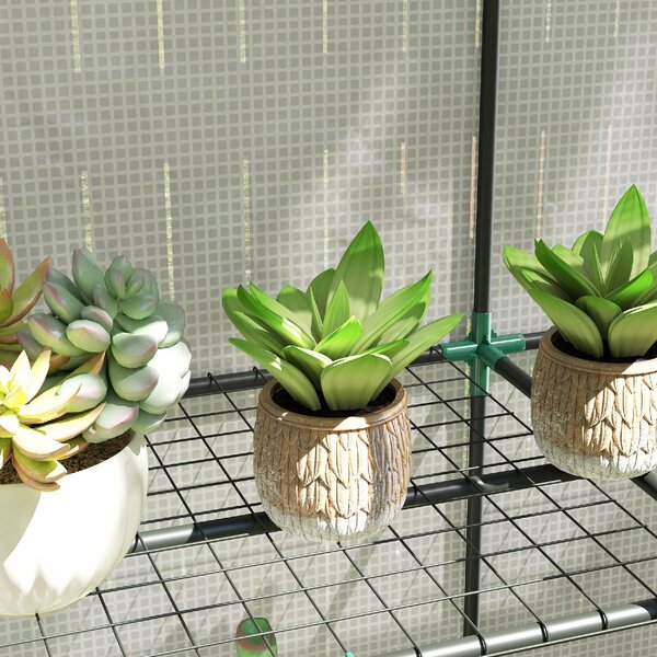 VivaGarden Serra da Giardino con 2 Porte Avvolgibili Scaffale a 3 Ripiani e Tasche Laterali 144x48x152 cm colore Bianco/Grigio