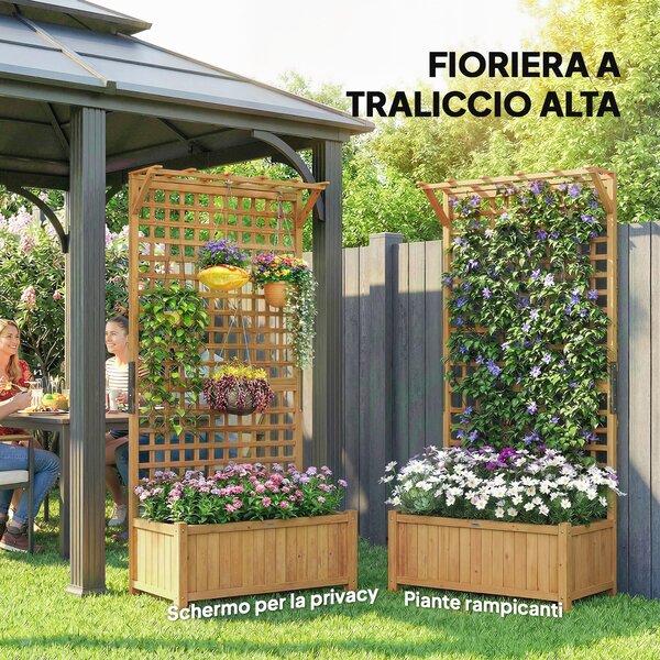 Outsunny Fioriera da Giardino con Traliccio per Piante Rampicanti in Legno, 90x45x183 cm, Giallo | Aosom Italy