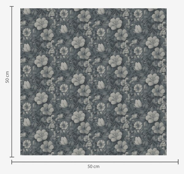 Carta da parati Motivo blu scuro con voluminosi fiori bianchi, Parati fiori e piante classici, a00282 : Uwalls.it