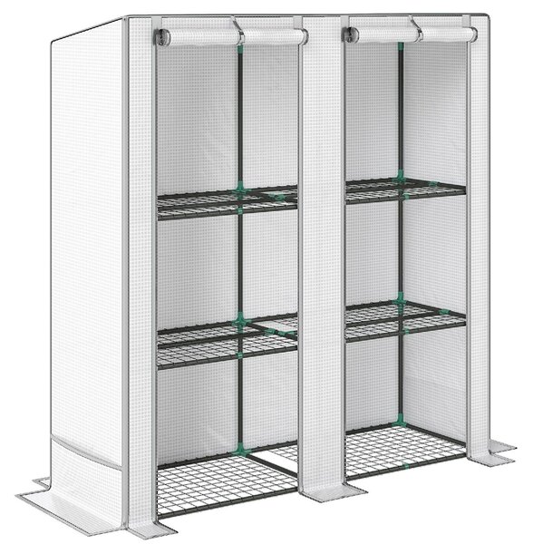 VivaGarden Serra da Giardino con 2 Porte Avvolgibili Scaffale a 3 Ripiani e Tasche Laterali 144x48x152 cm colore Bianco/Grigio