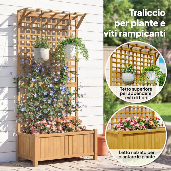 Outsunny Fioriera da Giardino con Traliccio per Piante Rampicanti in Legno, 90x45x183 cm, Giallo | Aosom Italy