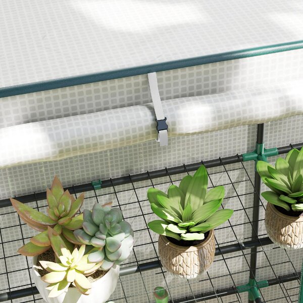 VivaGarden Serra da Giardino con 2 Porte Avvolgibili Scaffale a 3 Ripiani e Tasche Laterali 144x48x152 cm colore Bianco/Verde