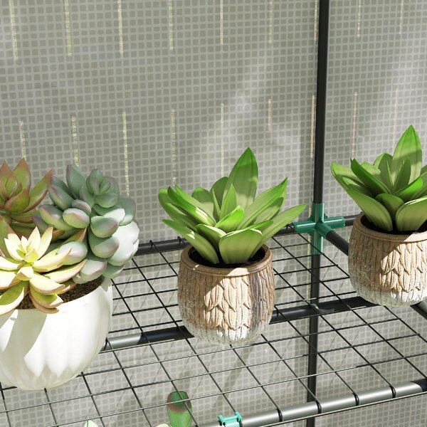 VivaGarden Serra da Giardino con 2 Porte Avvolgibili Scaffale a 3 Ripiani e Tasche Laterali 144x48x152 cm colore Bianco/Verde