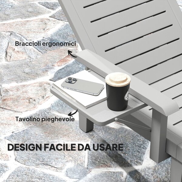 Outsunny Sdraio da Giardino Regolabile con Tavolino e Braccioli, in Polipropilene, 79x158x88 cm, Grigio Chiaro | Aosom Italy