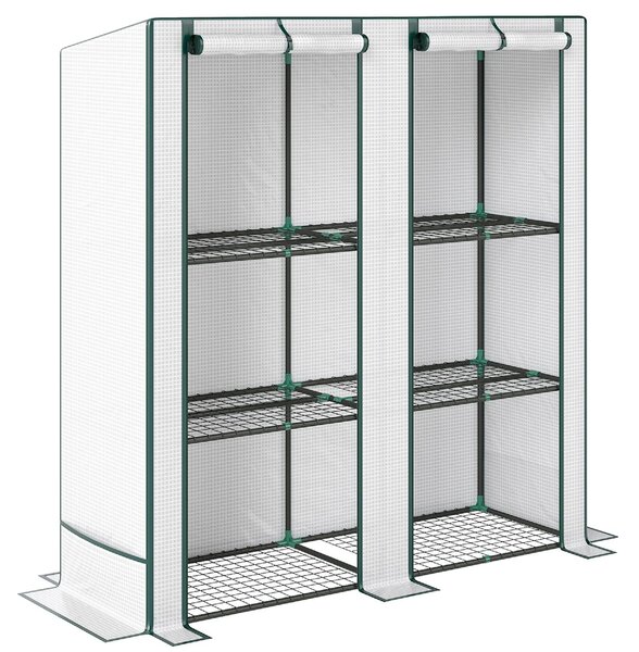 VivaGarden Serra da Giardino con 2 Porte Avvolgibili Scaffale a 3 Ripiani e Tasche Laterali 144x48x152 cm colore Bianco/Verde