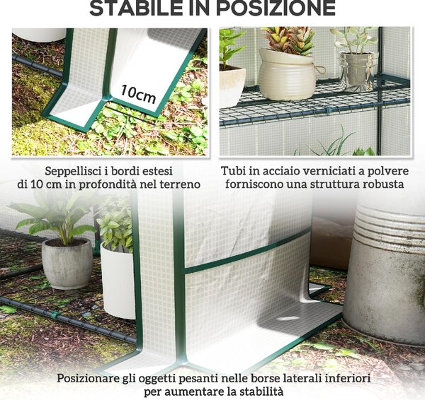 VivaGarden Serra da Giardino con 2 Porte Avvolgibili Scaffale a 3 Ripiani e Tasche Laterali 144x48x152 cm colore Bianco/Verde