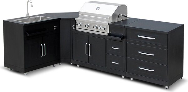 Cucina da esterno in acciaio a 4 pezzi con barbecue - Oviala Memphis