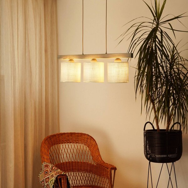 Lampada a sospensione Forest Duolla, dimmerabile, Bianco / Opale, Soggiorno / Sala da pranzo, Legno, Lampada a sospensione