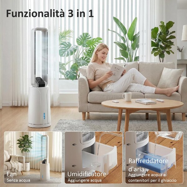 DecHome Ventilatore a Colonna Torre senza Pale Oscillante 3 Velocit con Telecomando e Timer colore Bianco - S5490WT