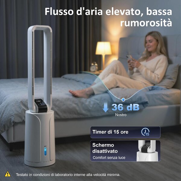 DecHome Ventilatore a Colonna Torre senza Pale Oscillante 3 Velocit con Telecomando e Timer colore Bianco - S5490WT