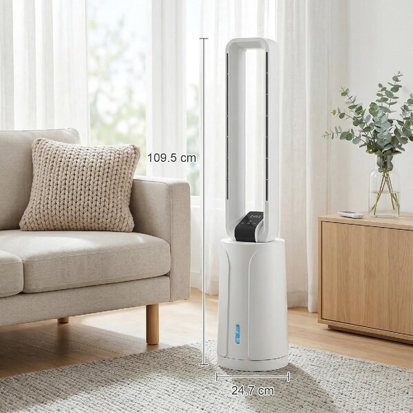 DecHome Ventilatore a Colonna Torre senza Pale Oscillante 3 Velocit con Telecomando e Timer colore Bianco - S5490WT