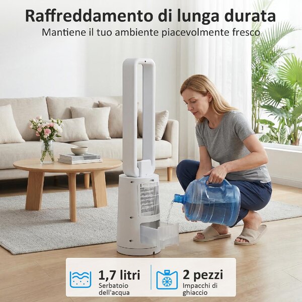 DecHome Ventilatore a Colonna Torre senza Pale Oscillante 3 Velocit con Telecomando e Timer colore Bianco - S5490WT