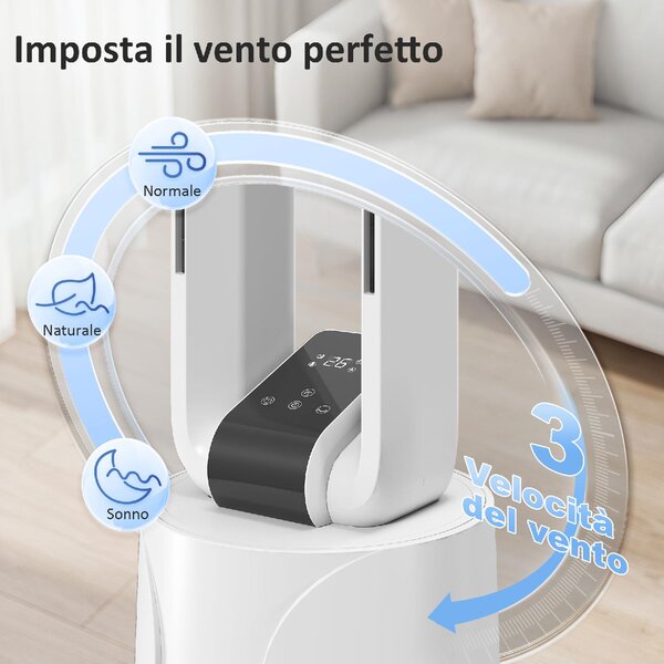DecHome Ventilatore a Colonna Torre senza Pale Oscillante 3 Velocit con Telecomando e Timer colore Bianco - S5490WT