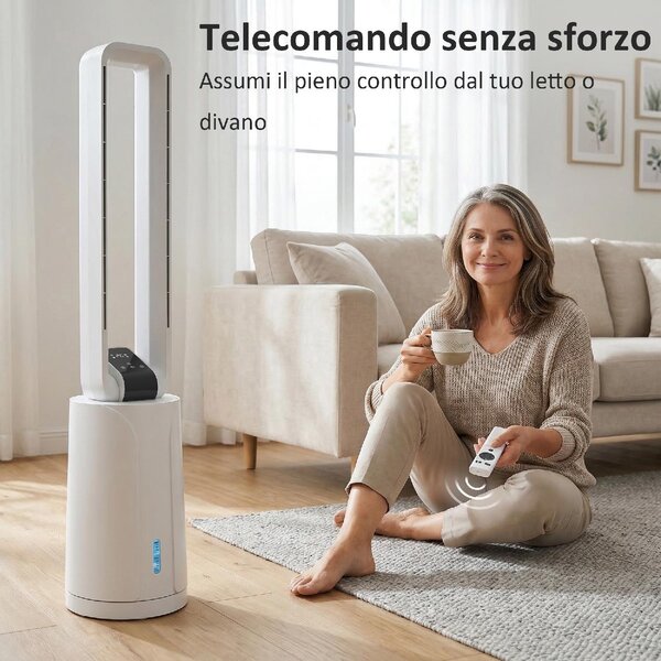 DecHome Ventilatore a Colonna Torre senza Pale Oscillante 3 Velocit con Telecomando e Timer colore Bianco - S5490WT