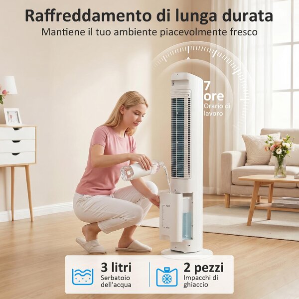 DecHome Ventilatore a Colonna Torre senza Pale Oscillante 3 Velocit con Telecomando e Timer colore Bianco - S5510WT