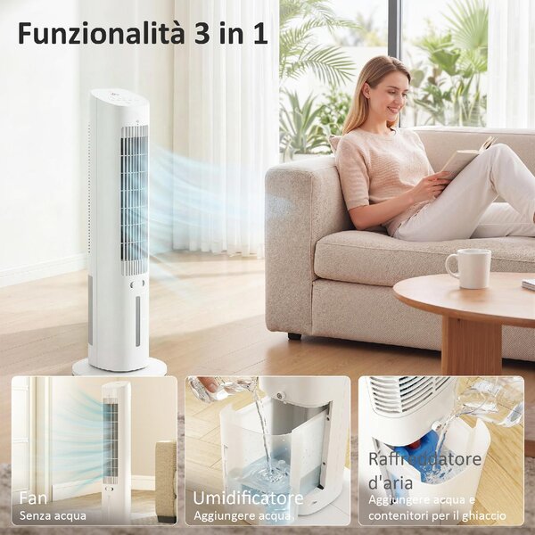 DecHome Ventilatore a Colonna Torre senza Pale Oscillante 3 Velocit con Telecomando e Timer colore Bianco - S5510WT