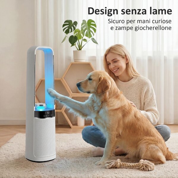 DecHome Ventilatore a Colonna Torre senza Pale Oscillante 3 Velocit con Telecomando e Timer colore Bianco - S5500WT