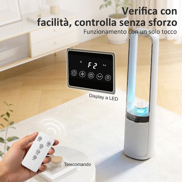 DecHome Ventilatore a Colonna Torre senza Pale Oscillante 3 Velocit con Telecomando e Timer colore Bianco - S5500WT