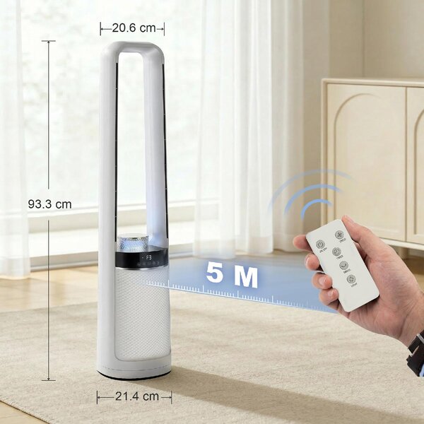 DecHome Ventilatore a Colonna Torre senza Pale Oscillante 3 Velocit con Telecomando e Timer colore Bianco - S5500WT