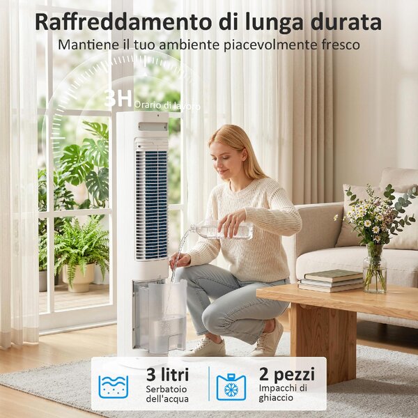 DecHome Ventilatore a Colonna Torre senza Pale Oscillante 3 Velocit con Telecomando e Timer colore Bianco - S5540WT