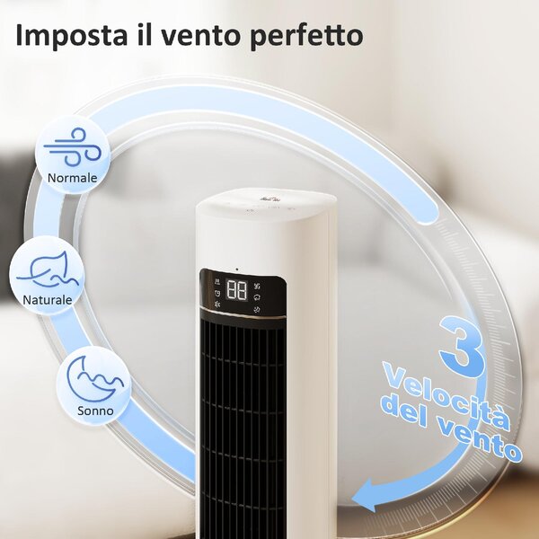 DecHome Ventilatore a Colonna Torre senza Pale Oscillante 3 Velocit con Telecomando e Timer colore Bianco - S5540WT