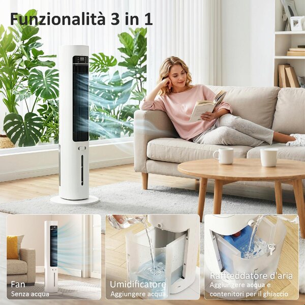 DecHome Ventilatore a Colonna Torre senza Pale Oscillante 3 Velocit con Telecomando e Timer colore Bianco - S5540WT