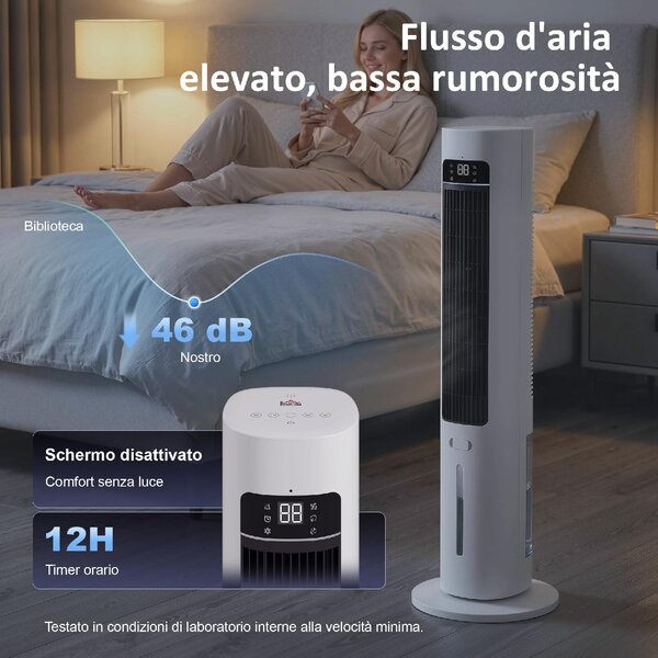 DecHome Ventilatore a Colonna Torre senza Pale Oscillante 3 Velocit con Telecomando e Timer colore Bianco - S5540WT