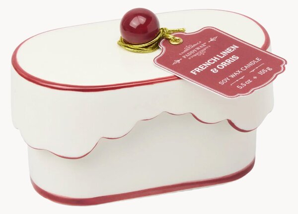 Candela in ceramica con coperchio dipinto a mano Cherie (lino francese & iris)