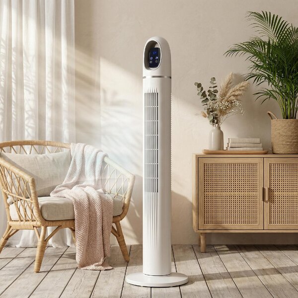 DecHome Ventilatore a Colonna Torre senza Pale Oscillante 3 Velocit con Telecomando e Timer colore Bianco - S5580WT